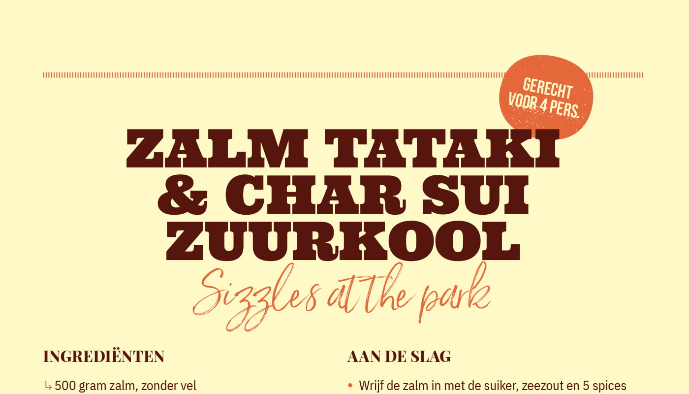 Zalm tataki & char sui zuurkool van Sizzles at the Park